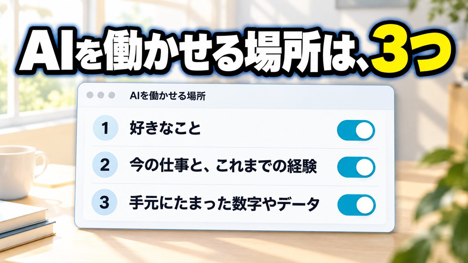 AIを働かせる場所は、3つ（好きなこと・今の仕事と経験・手元の数字やデータ）